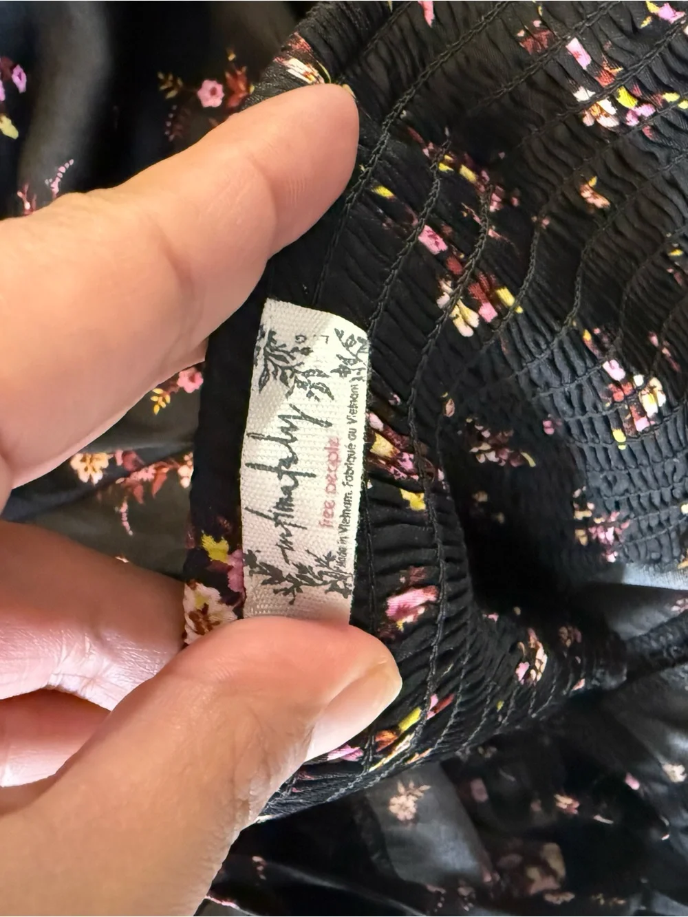 Free People Black Maxi Dress with Pink Floral Print